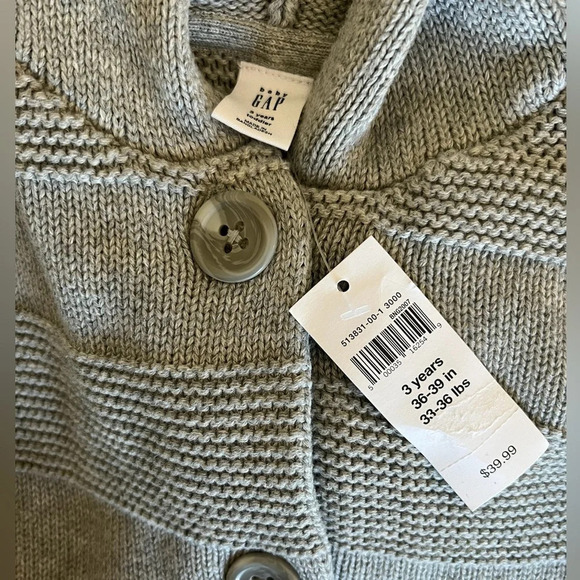 Baby Gap Grey Gray Toddler Boy Hoodie Garter Grandpa Sweater Coat Size 3 Nwt - Picture 6 of 10